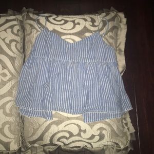 Blue striped babydoll crop top